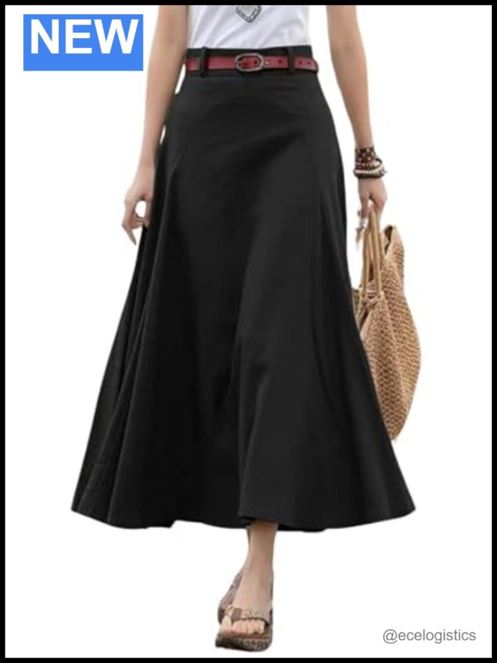 CHARTOU Women Cotton Linen Flowy A-Line Swing Skirt High Waist Ruffle Hem Maxi